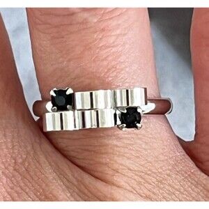 Vintage 1960s Cocktail Ring Mid Century Modern Black Rhinestone - 4I